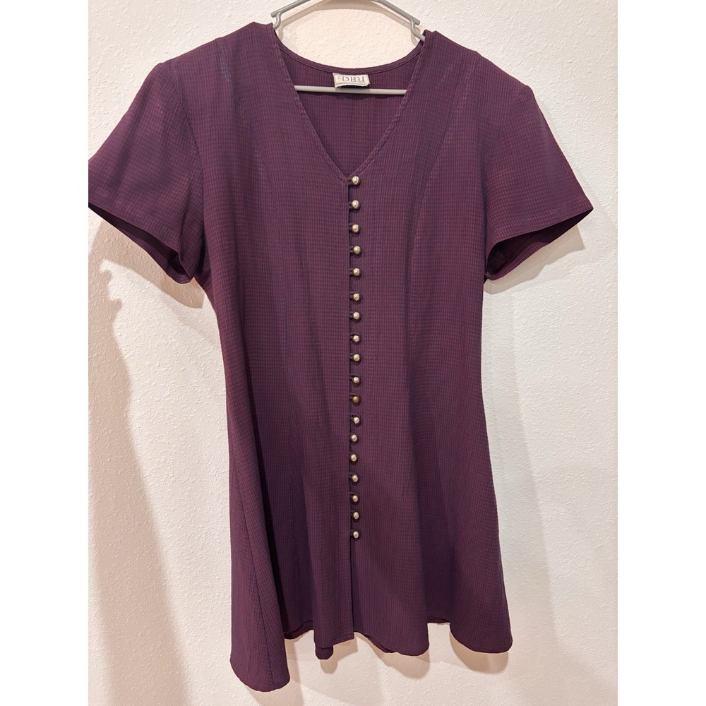 D.B.Y. Ltd. Vintage Burgundy Gingham Mini Dress M/L Dark Academia Grunge Goth - Picture 3 of 15